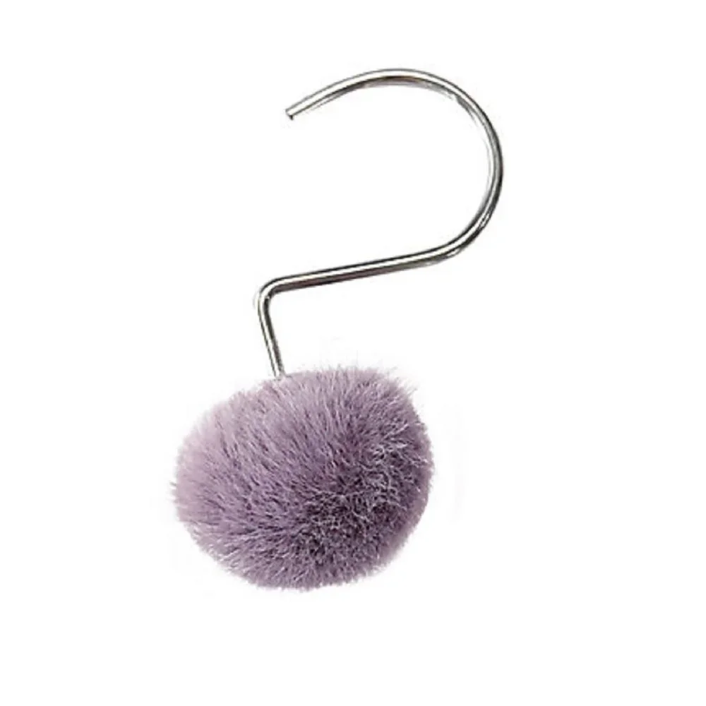 12-pc Wild Sage Rochell Faux Fur Pom Pom Shower Curtain Hooks MAUVE ORCHID color